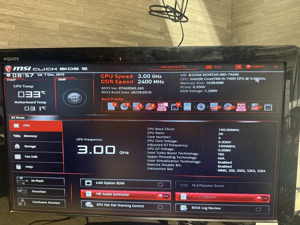 Комплект MSI B250M Mortar Arsenal Gaming + intel i5-7400 + 16gb DDR4