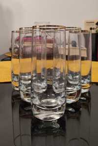 6 szklanek PRL - smukłe, złocenie, grube szkło, eleganckie