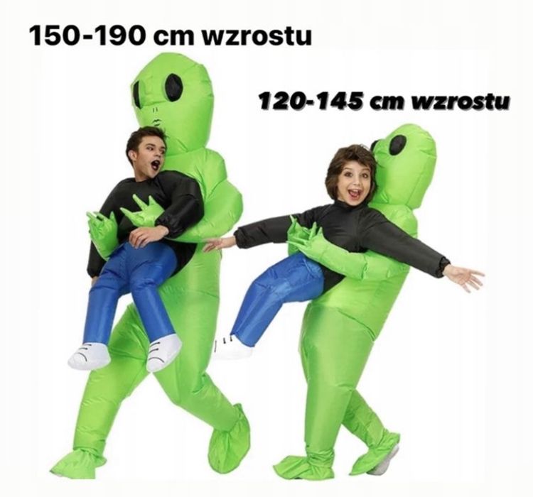 HALLOWEEN strój kosmita alien 150-190 DLA DOROSŁYCH ŚMIESZNY dmuchany
