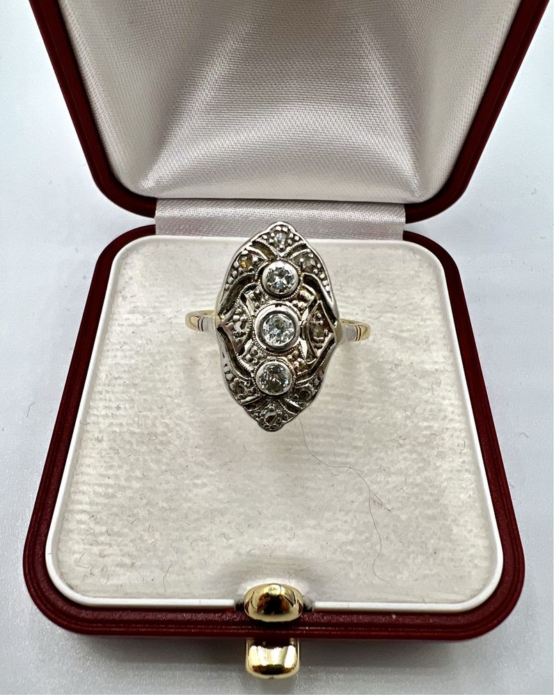 Złoty pierścionek Art Deco z diamentami 0,48ct