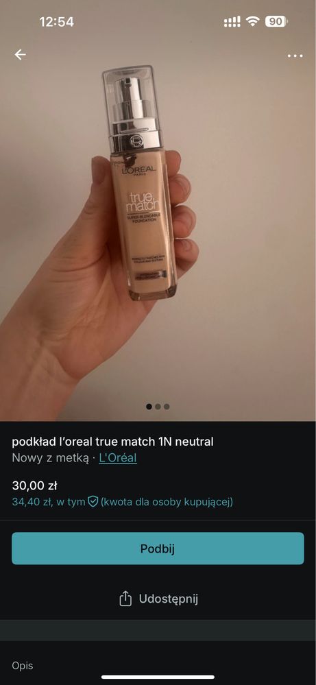 podkład l’oreal true match 1N neutral