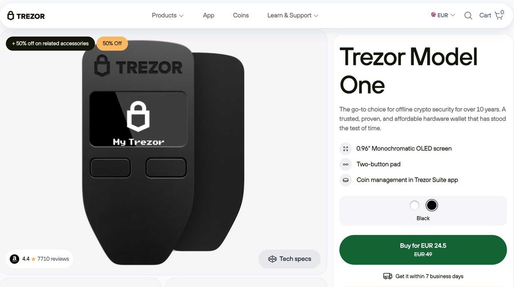 Криптовалютний гаманець Trezor Model One Made in EU Знижка -50%!