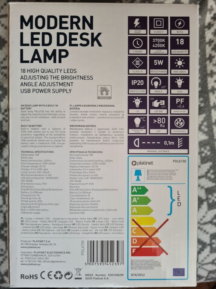 Nowa Lampa na biurko LED wbudowana bateria