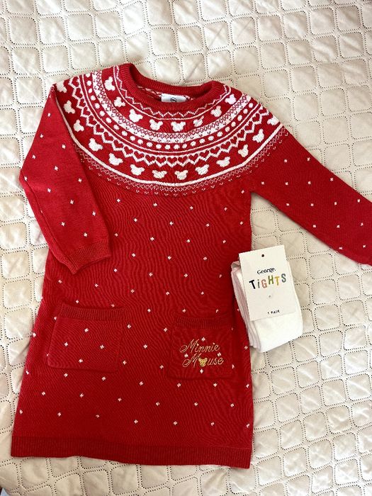 Новорічна тепленька сукня Мінні Маус з біленькими колготками