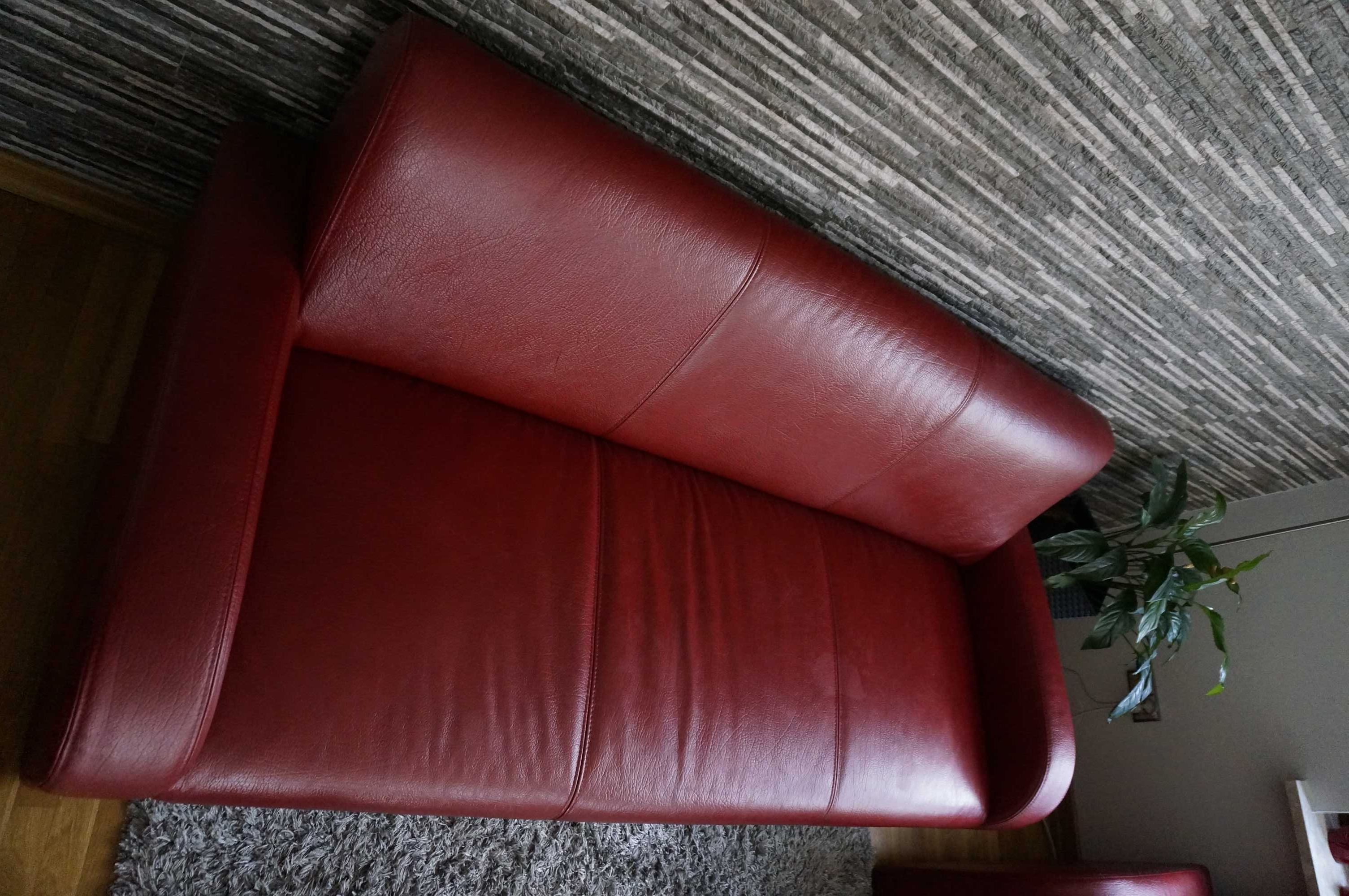 Kanapa + 2 fotele Bodhi Line m. Prag, skóra naturalna, kolor czerwony