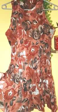 nowa sukienka mini brązowa w kwiaty letnia 36 38 S M