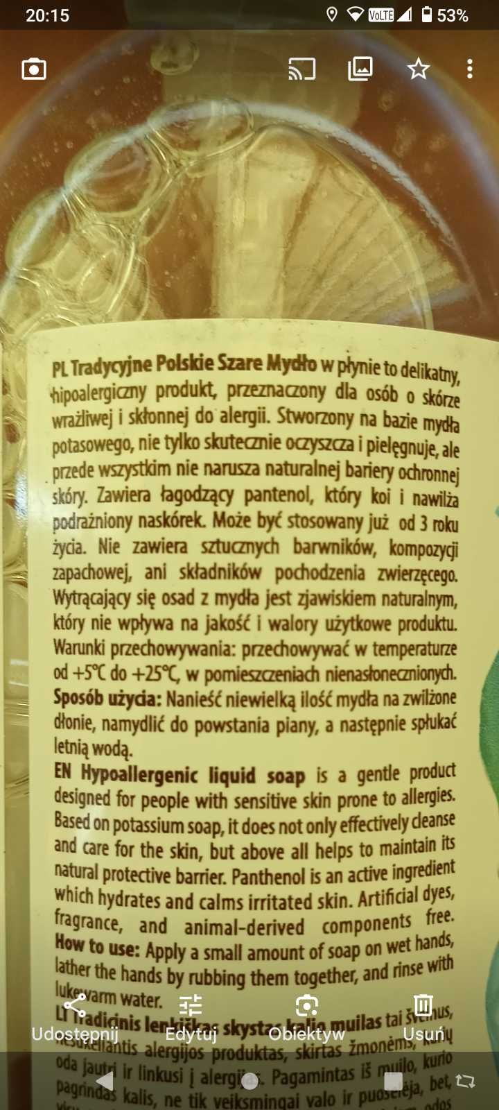 Tradycyjne Polskie Szare Mydło w płynie  BARWA 500 ml