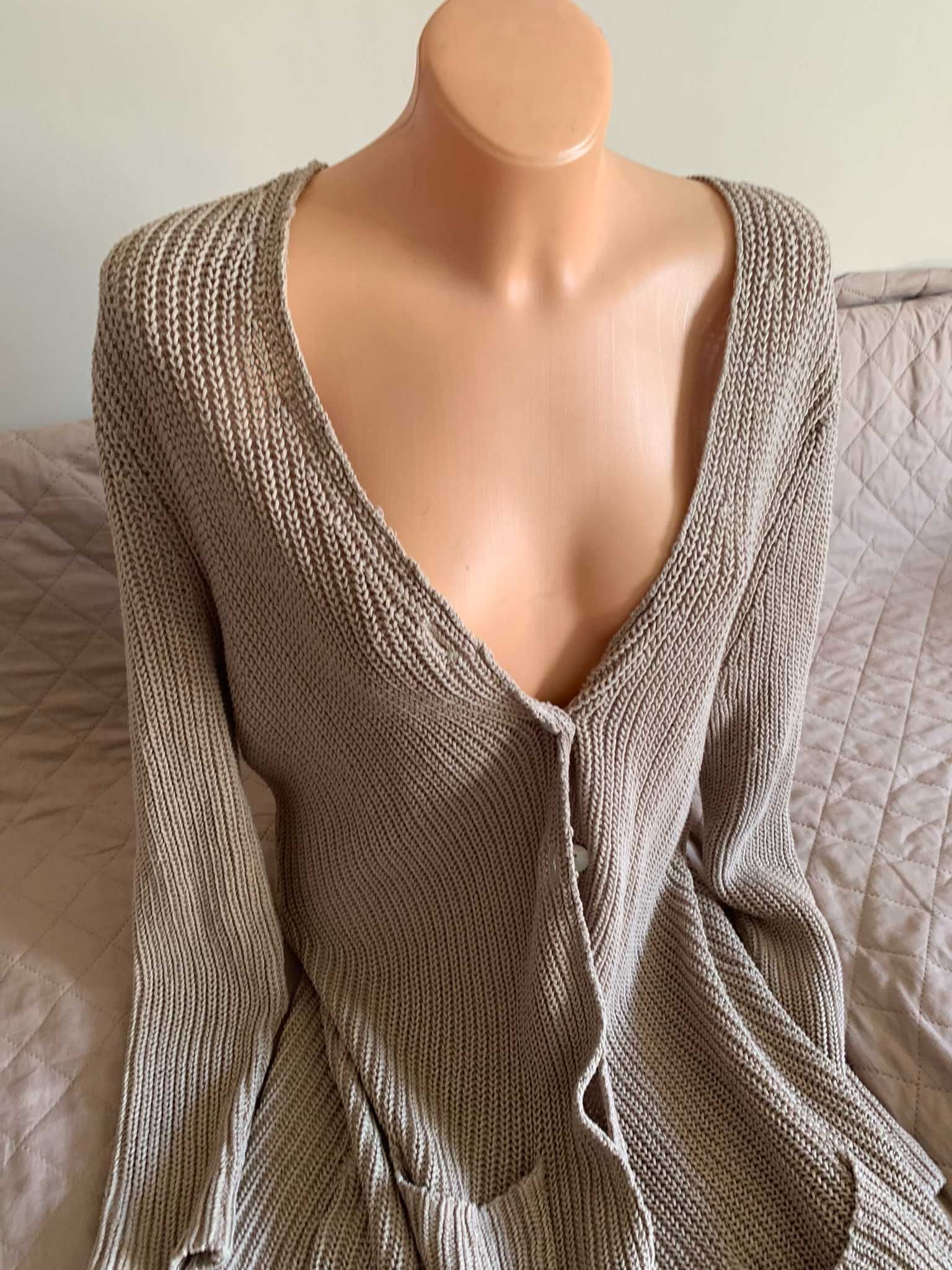 Sweter oversize, ciepły fajny xl/xxl zapinany  beżowy