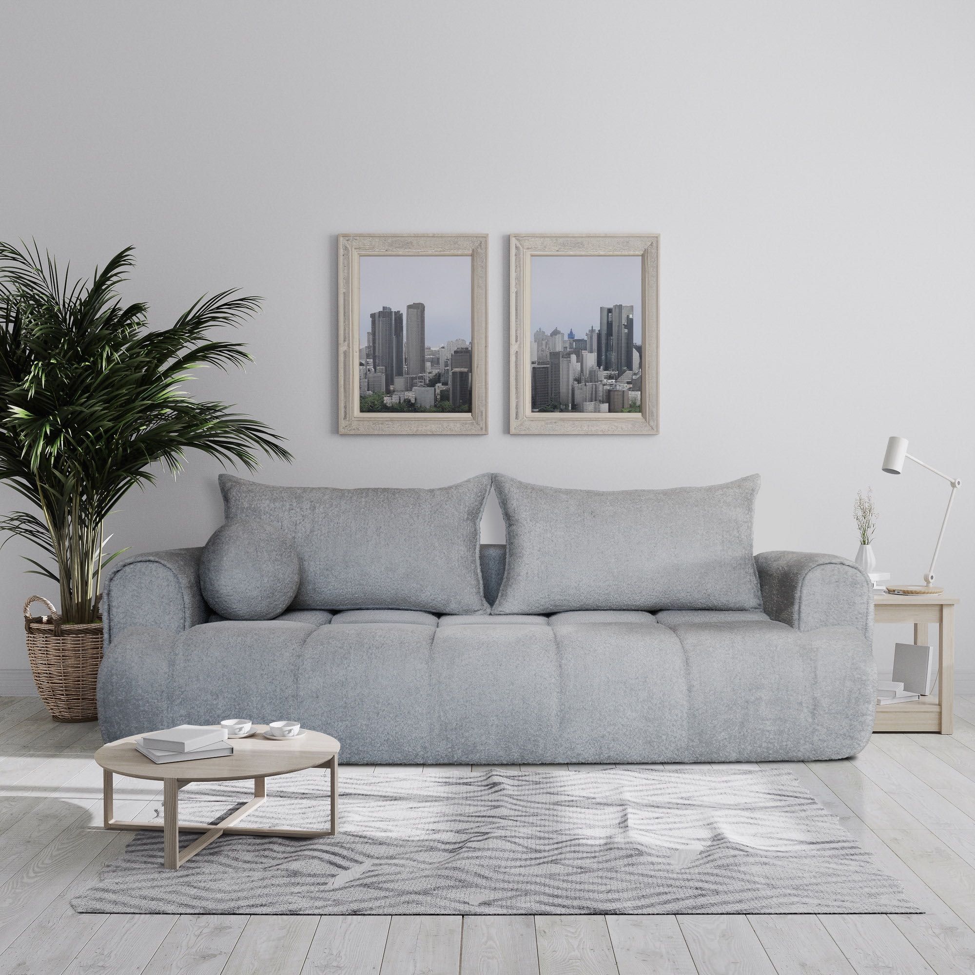 Kanapa sofa PLATINUM BOUCLE z funkcją spania i pojemnik na pościel