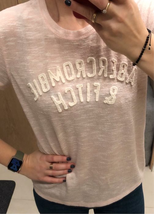 Abercrombie&fitch t shirt wiosna bluzka pudrowy róż modny xs 3
