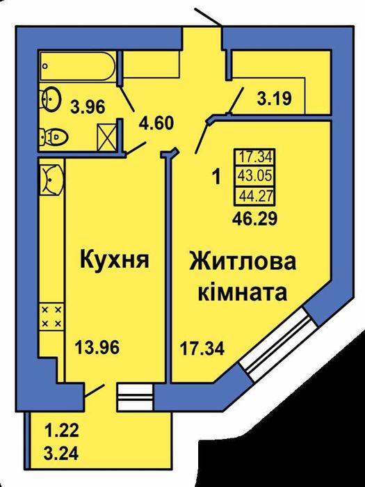 Весняна 9А , 1к найкраще планування 46м2 та відмінна ціна ПЕРЕУСТУПКА