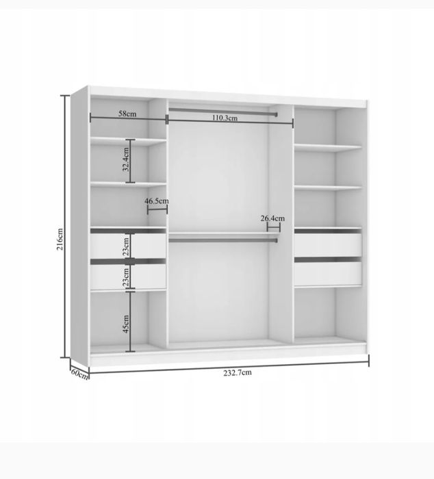 Szafa biała przesuwna 233 szerokość 216 wysokość