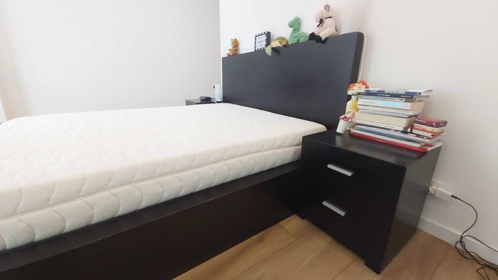 Cama Wengué c colchão Colunex 150x190 + oferta cama criança c colchão