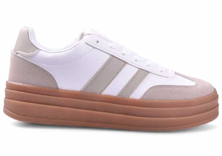 Buty Damskie Sportowe Sneakersy na platformie Gazelee biało-beżowe -36