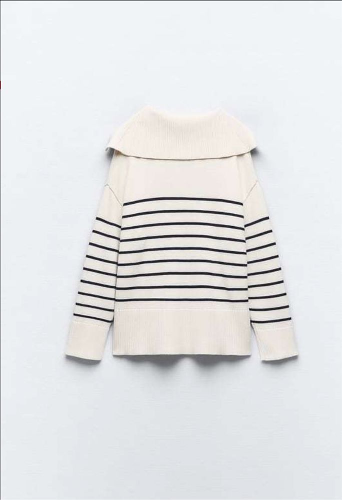 ZARA Sweter oversize w paski z kołnierzem wiskoza L