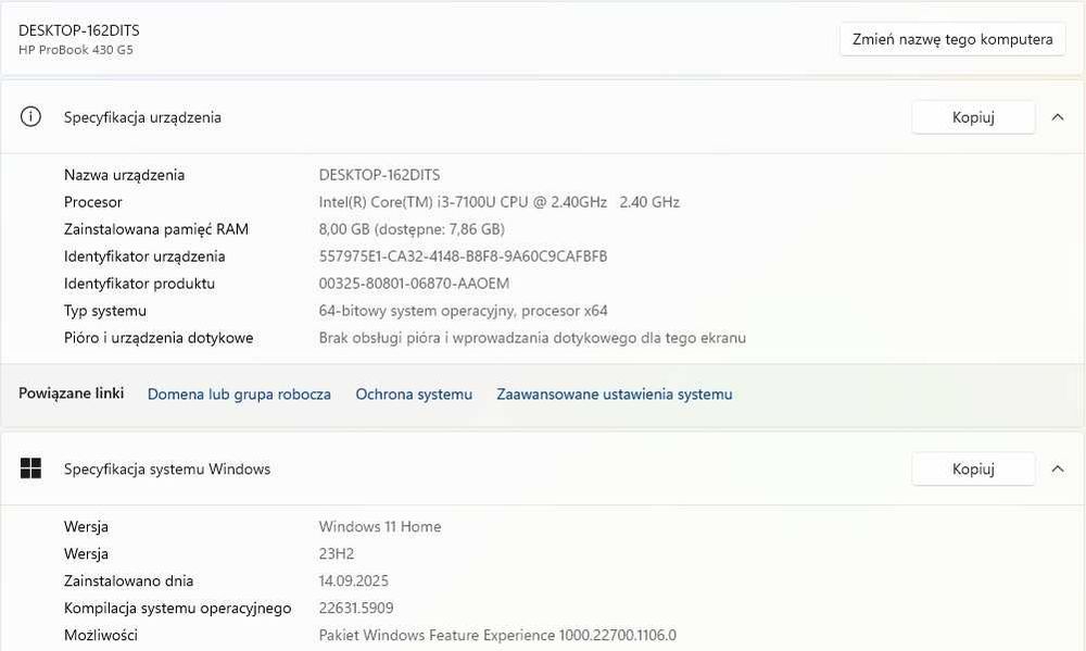 Nieduży laptop HP - Intel i3, SSD, DDR4, Windows 11