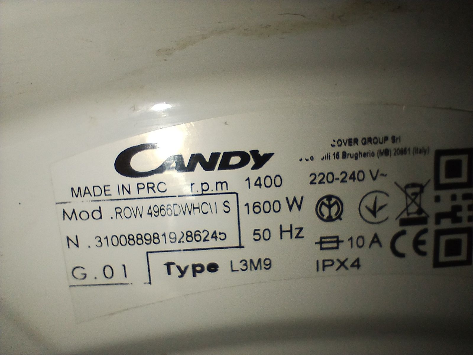 Wentylator z silnikiem i termostatem Candy RapidO ROW 4966DWHC\1S