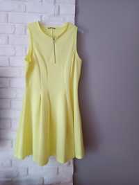 Sukienka damska rozkloszowana żółta neonowa elegancka 40L wesele