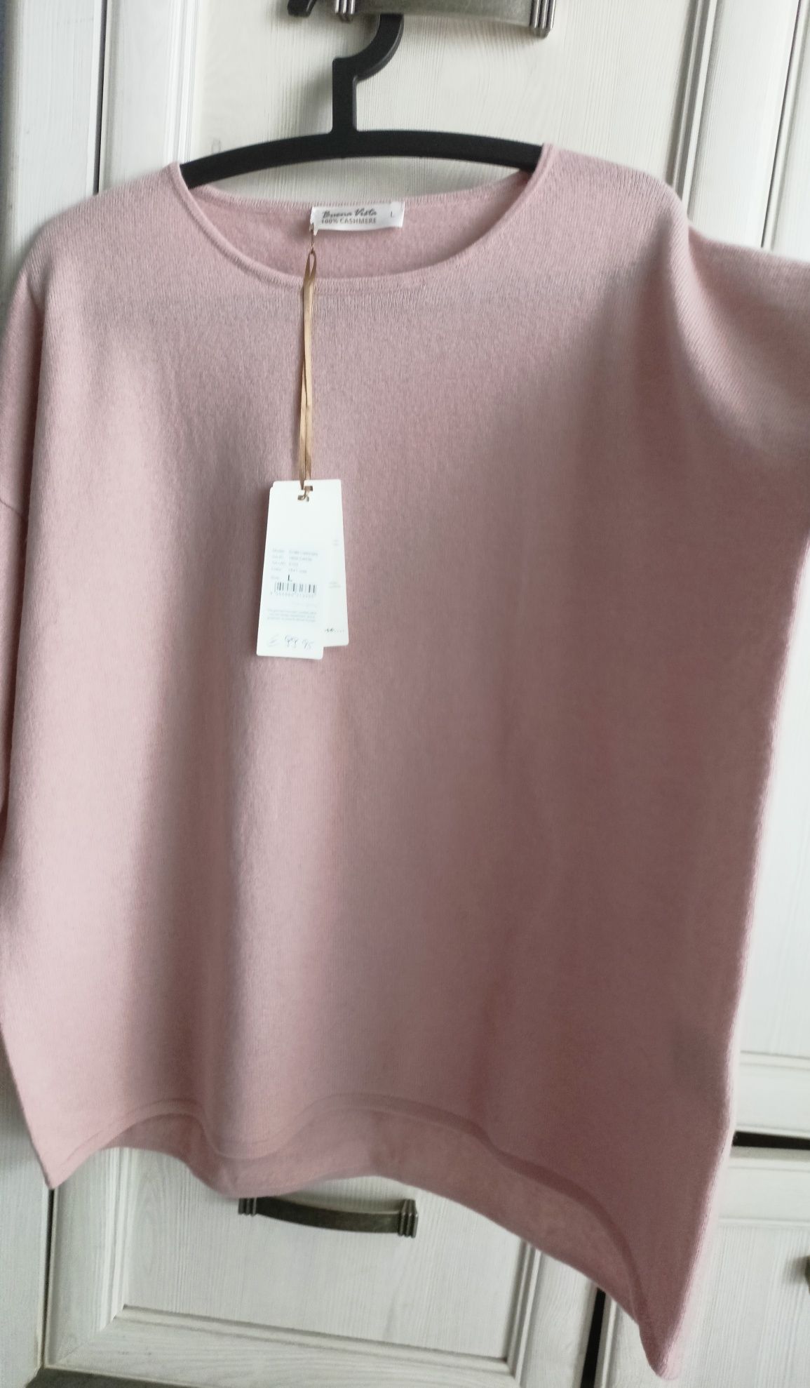 40 42 44 oversize pudrowy róż kaszmirowy lekki 100% kaszmir plus size