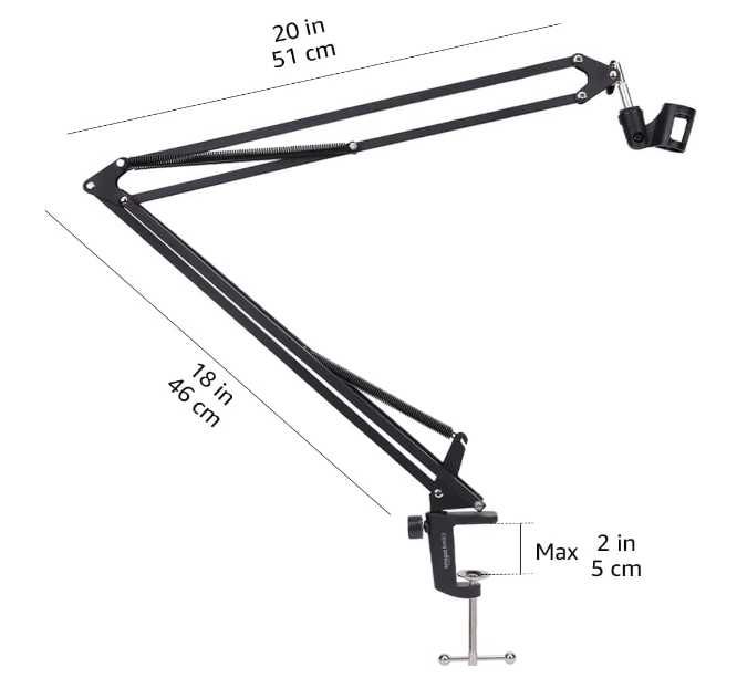 Suporte de microfone com braço e filtro pop, preto, c/ NOVO