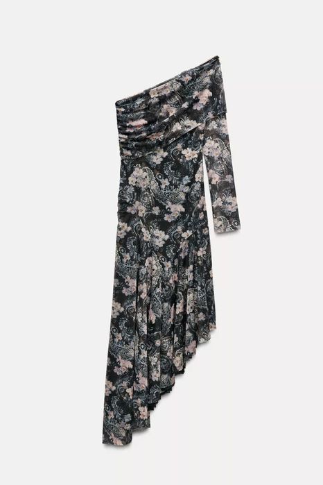 Тюлева асиметрична сукня з драпіруванням Zara