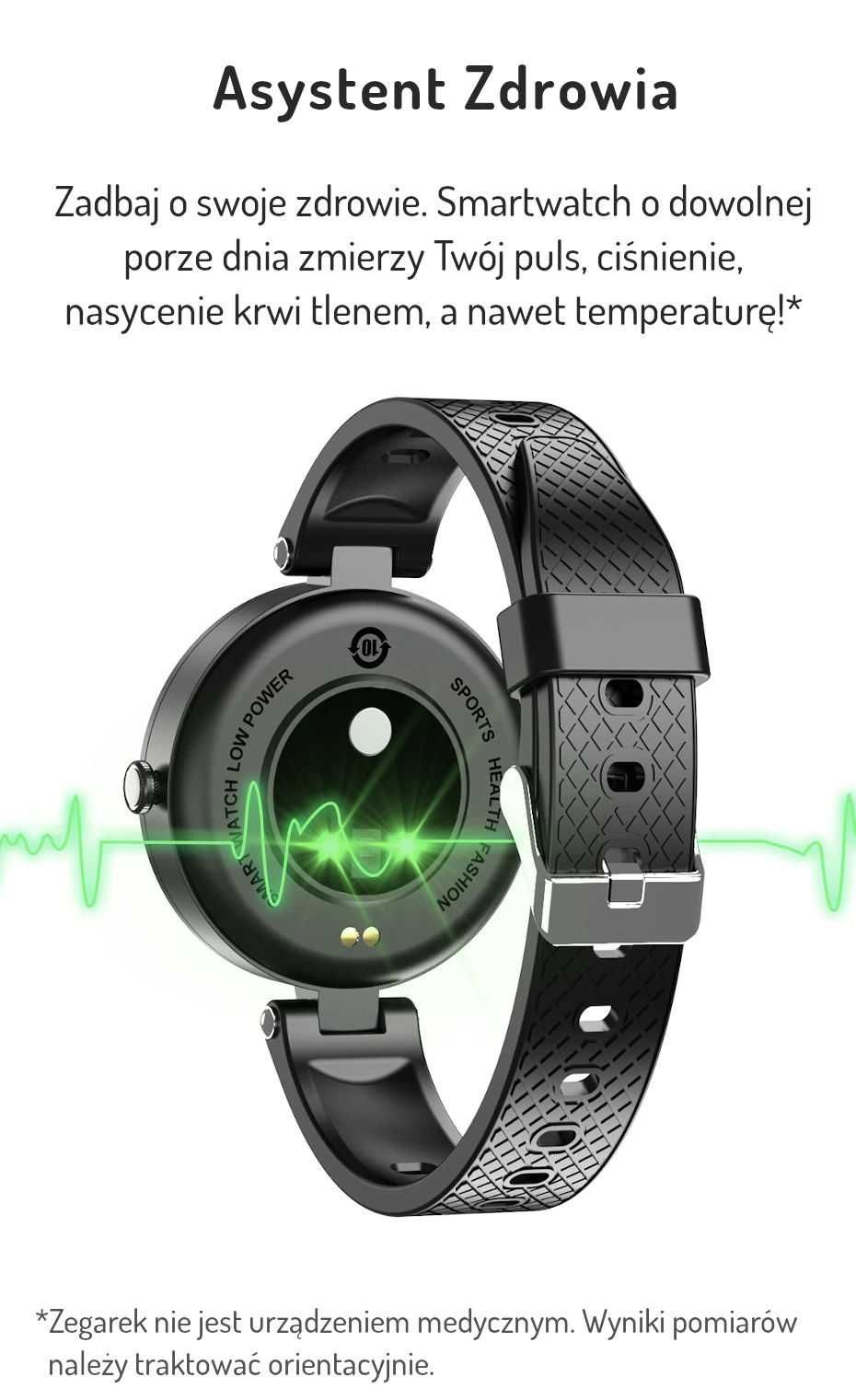 SmartWatch P10 TERMOMETR, kroki, dystans, kalorie, tętno, ciśnienie.