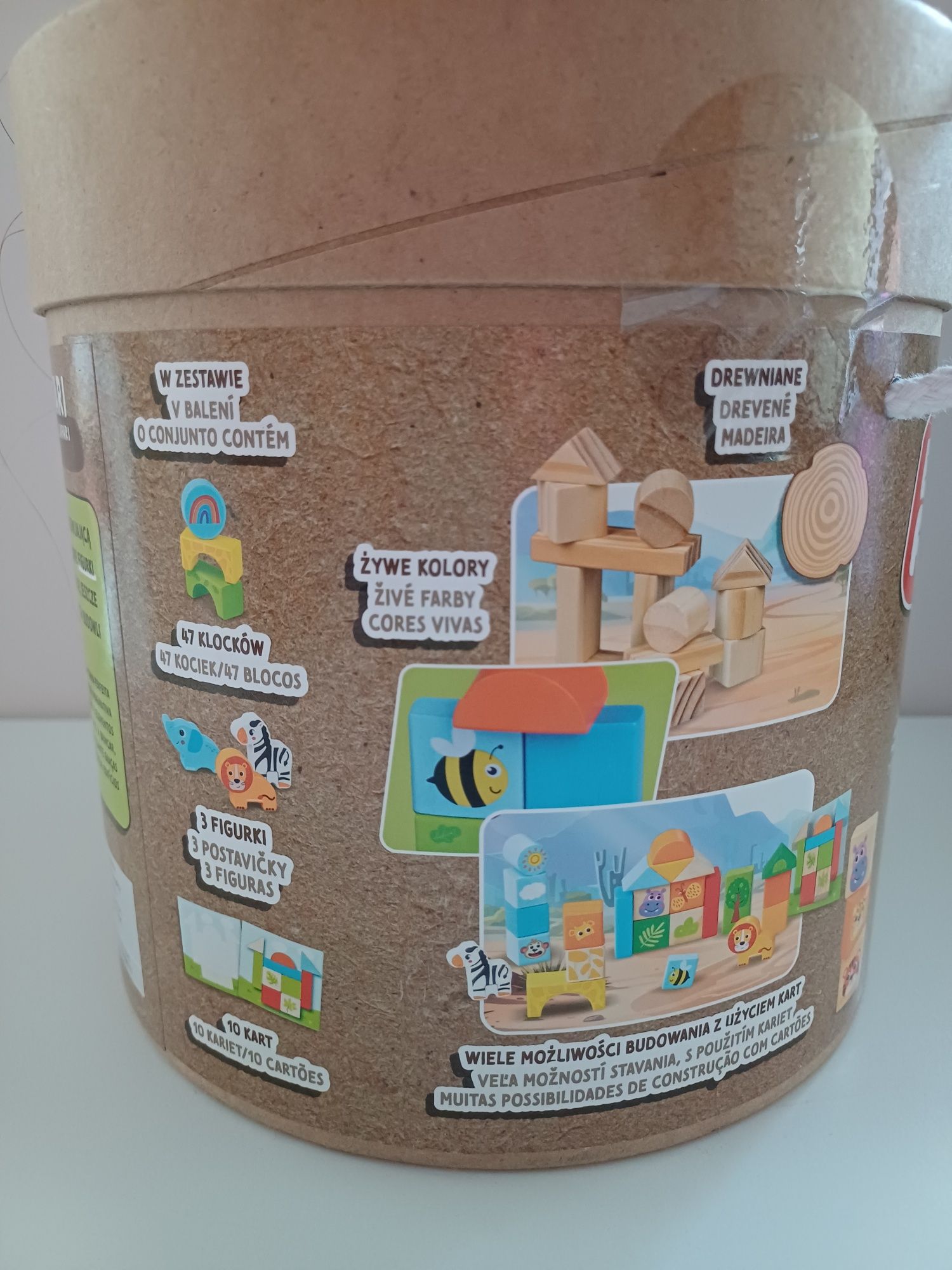 Klocki drewniane NOWE- Farma Elefun,  klocki w wiaderku