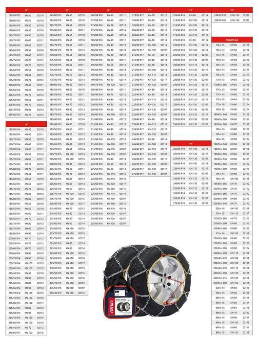 Łańcuchy śniegowe na koła opony 12 mm KN-80 O-NORM R13 R14 R15 R16 R17