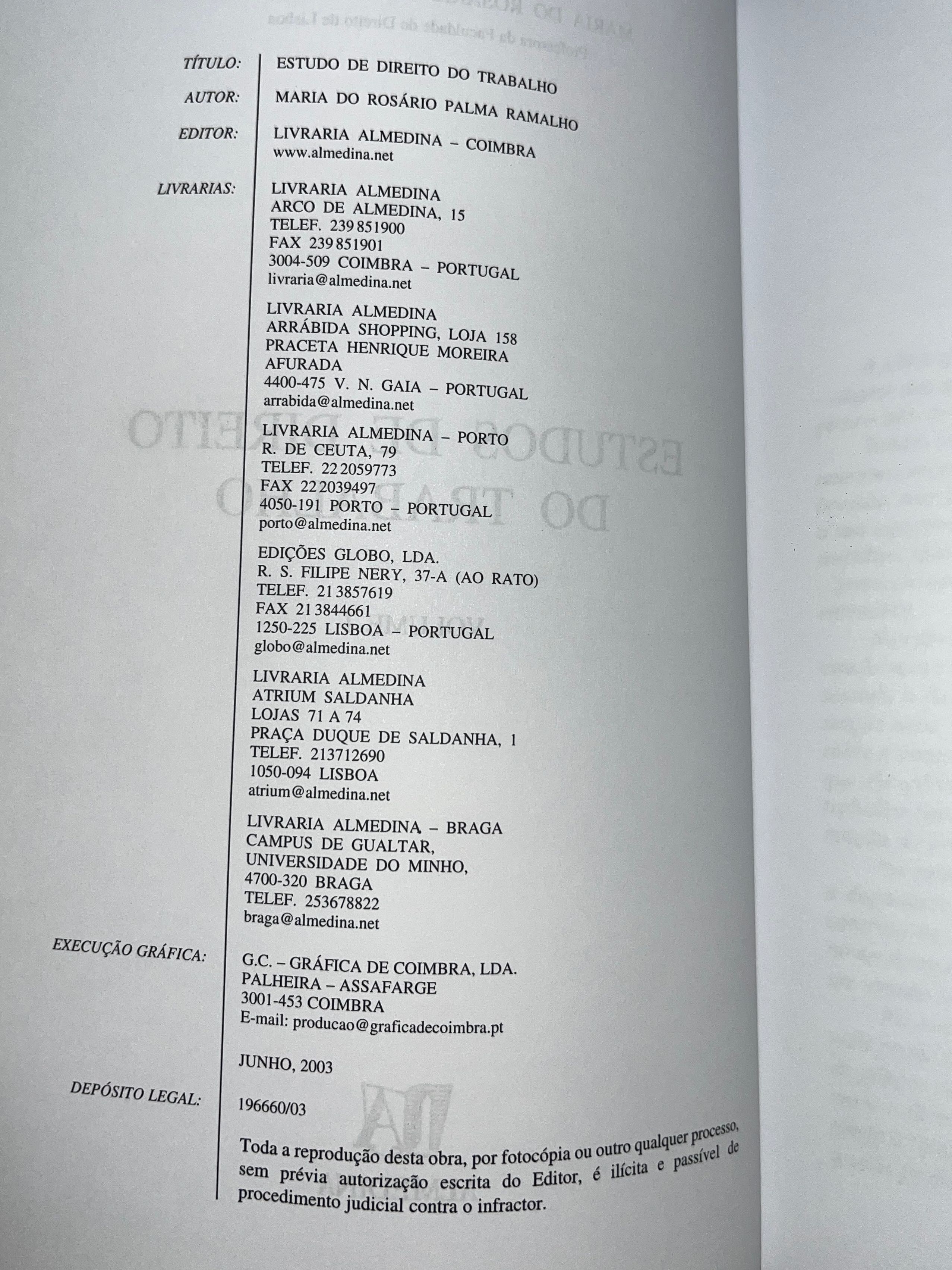 Estudos do Direito do Trabalho - Maria do Rosário Palma Ramalho