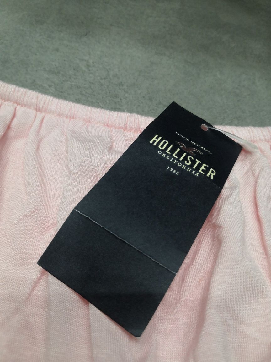Hollister nowa bluzka z falbanką hiszpanka odkryte gołe ramiona różowa