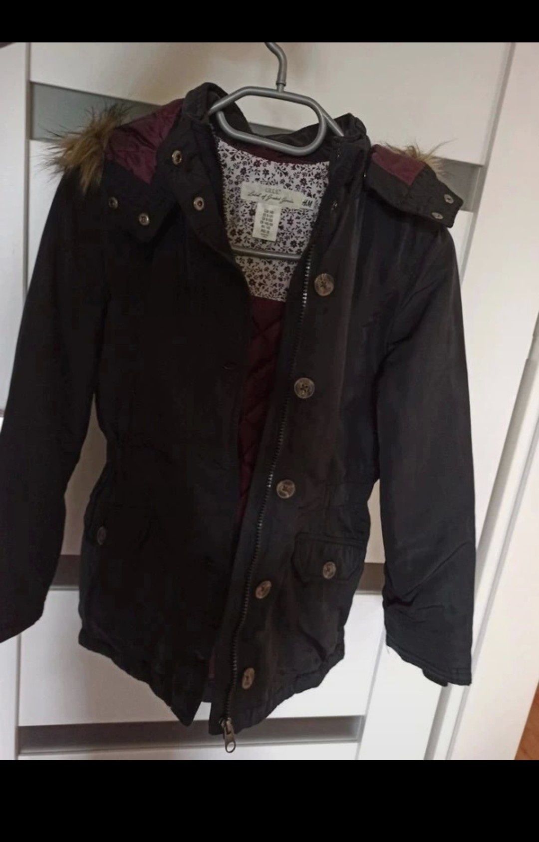 Kurtka parka z futerkiem i kapturem H&M ciepła zimowa dziewczęca 140