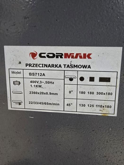 Przecinarka taśmowa CORMAK Bs712A piła do metalu