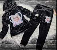 Komplet dres dla dziewczynki welurowy Barbie czarny 140/146