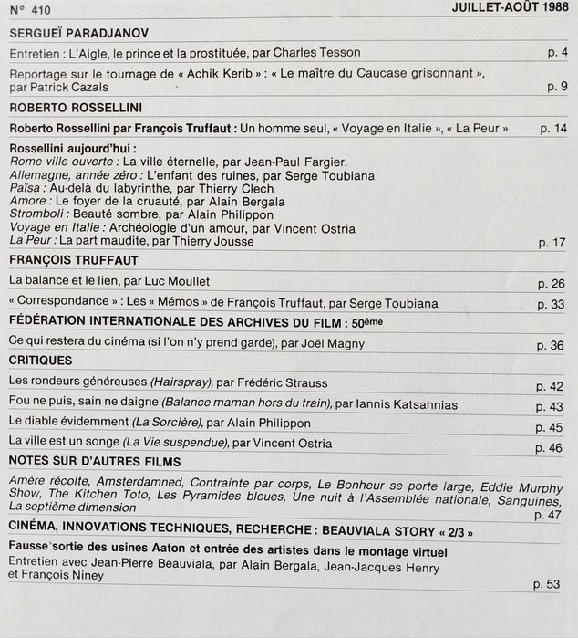 François TRUFFAUT 1988 Cahiers