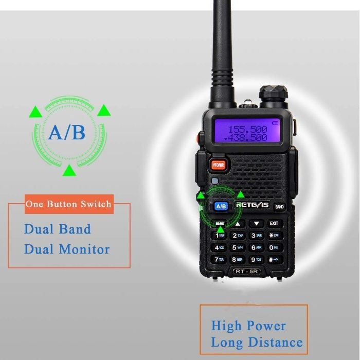 Rádio RT5R Walkie Talkie  5 watts vhf/uhf LONG RANGE Retevis