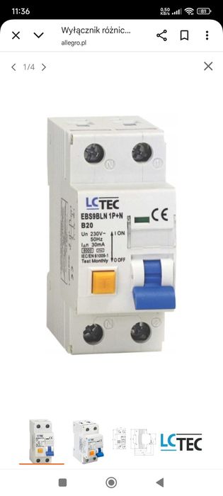 Wyłącznik różnicowoprądowy LC Tec 230 V IP20 16 A