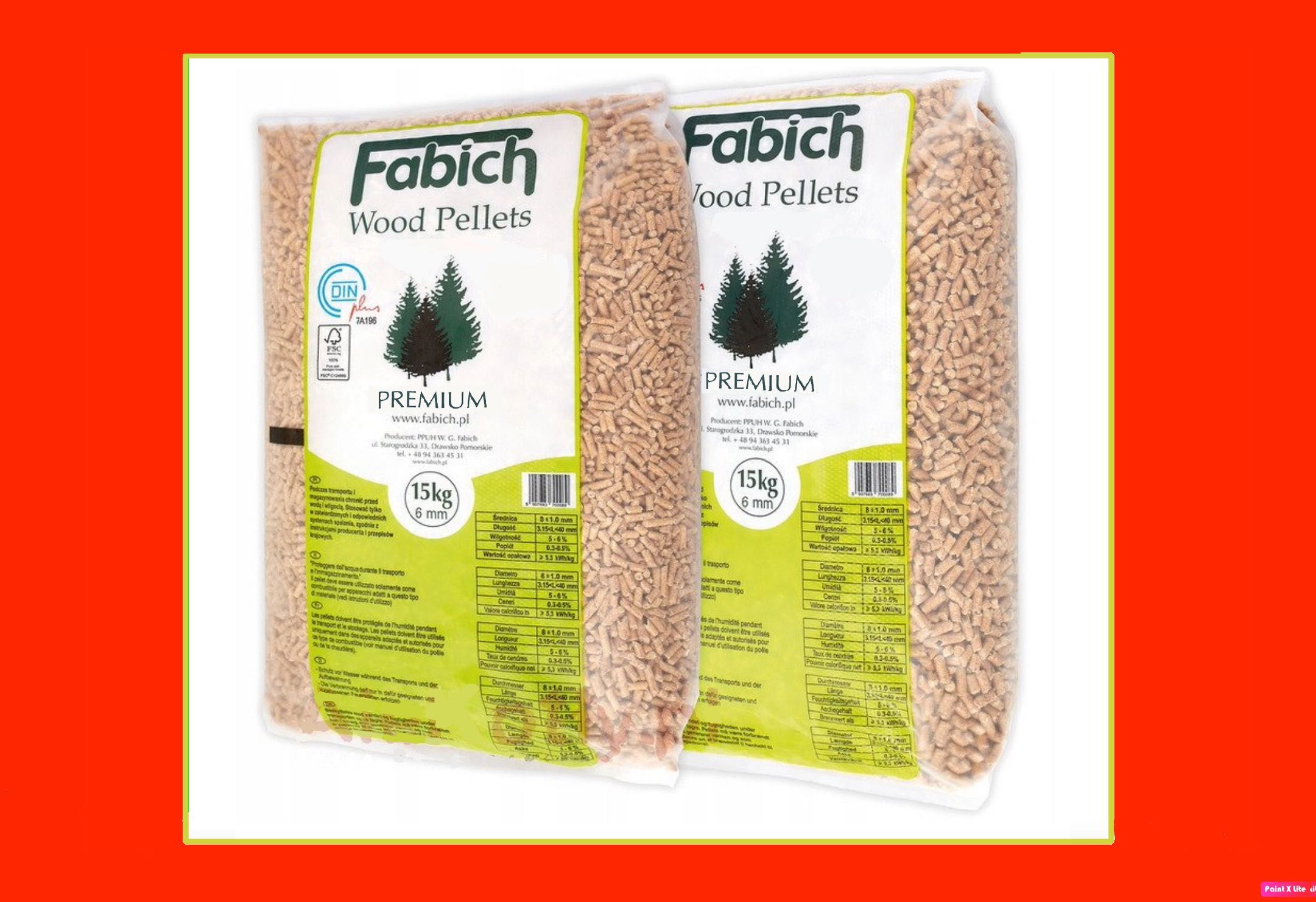 Pellet Fabich 6mm A1 Certyfikat paleta worek super jakość EB
