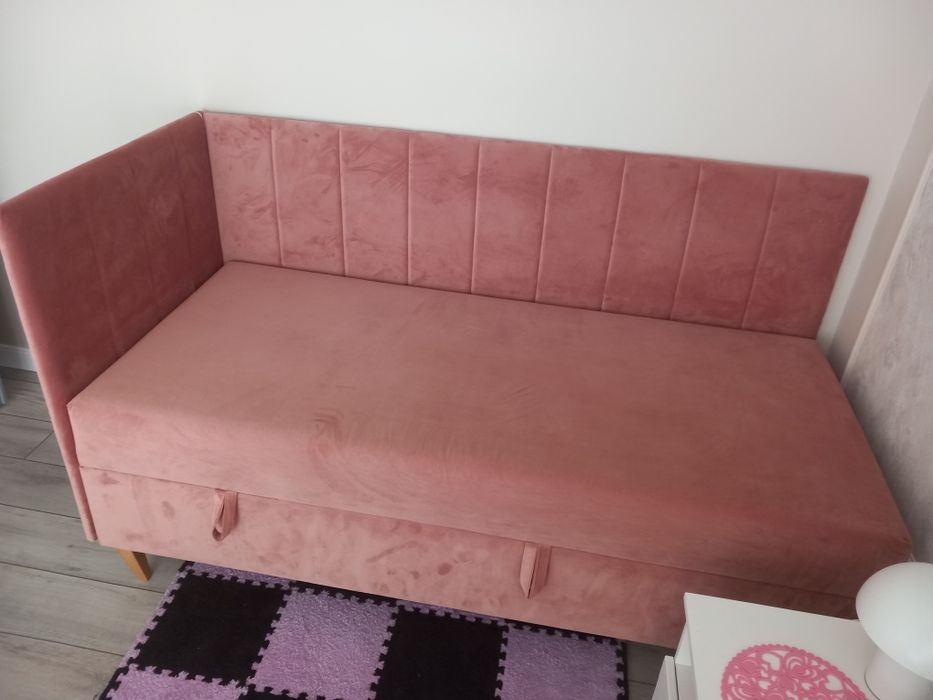 Łóżko Intaro welur pudrowy róż 180x80 ze skrzynią