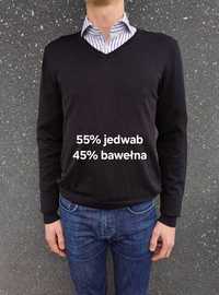 Jedwabno-bawełniany czarny sweter H&M v-neck