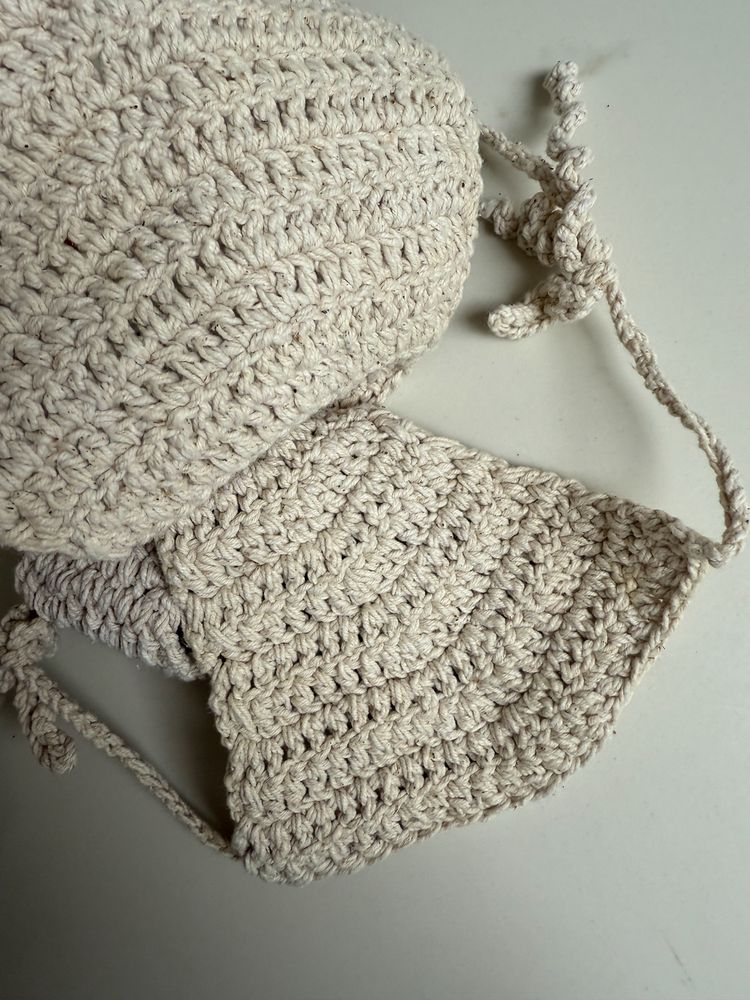Beżowy dwuczęściowy strój kąpielowy bali boho ażurowy top