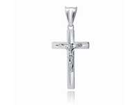Rodowany Srebrny Diamentowany Krzyż Jezus Chrystus Kd156