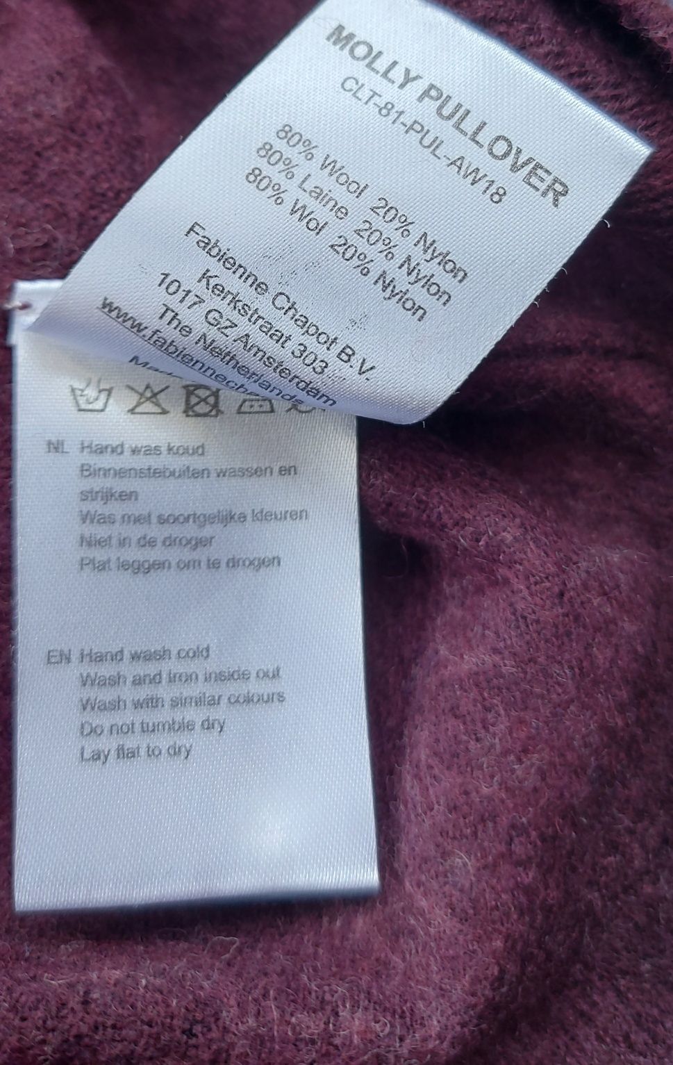 sweter wełniany 80% wełna wool xs 34 fabienne chapot   ciepły zima jes