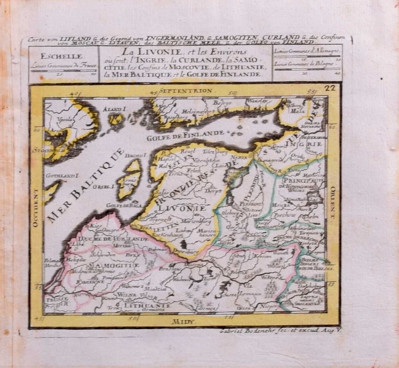 Mała mapa Estonia i Łotwa 1720 r Gabriel Bodenehr