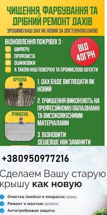 РЕСТАВРАЦИЯ,РЕМОНТ,чистка и покраска крыш, фасадов,заборов;мойка