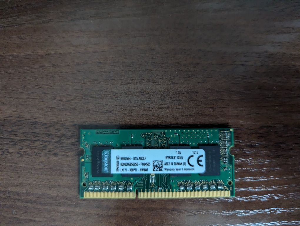 Kingston ddr 3, 2 gb, 1600 оперативка для ноутбуку