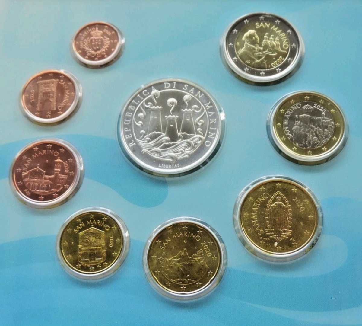 9 Moedas Set San Marino em FDC - Completo 2020 com 5€ Oceani em Prata