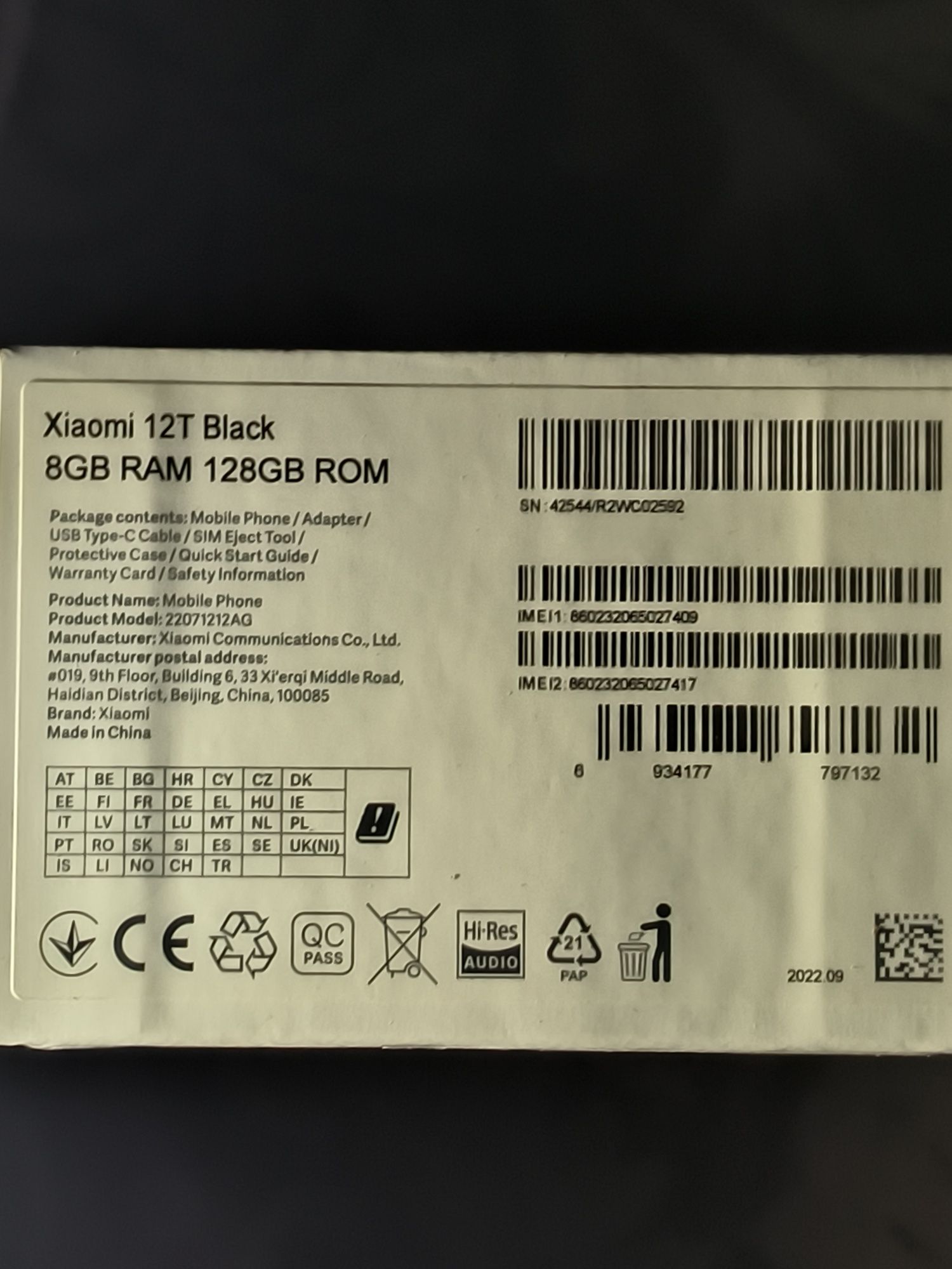 Xiaomi 12T 8/128Gb 120Hz-Black
