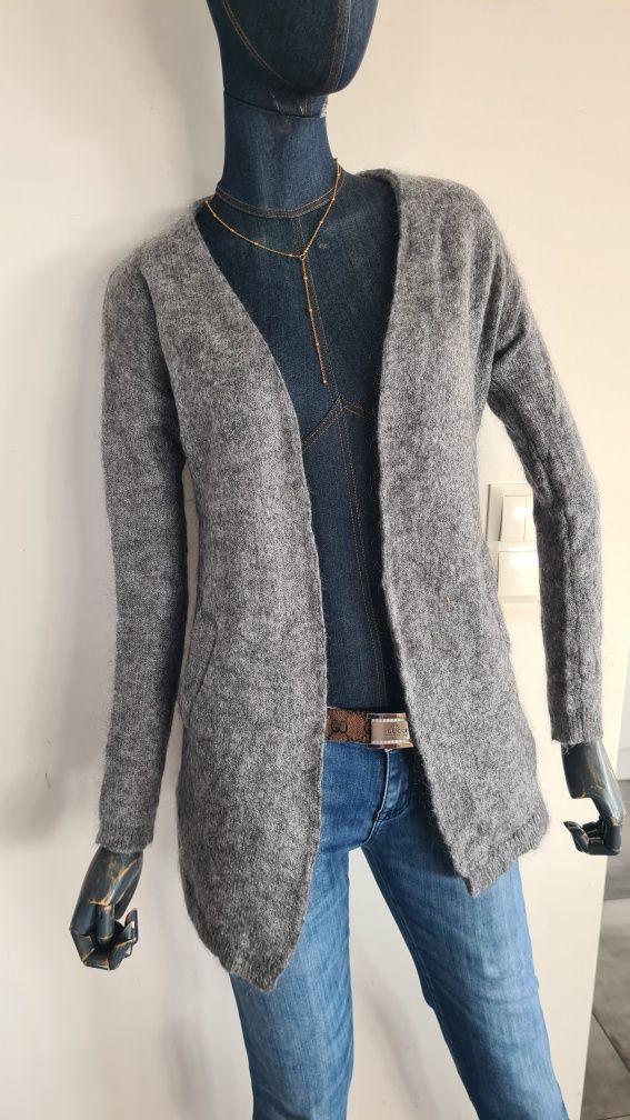 Kardigan Sweter 32% Alpaka, 32% Wełna. Grafitowy. Rozmiar M 38