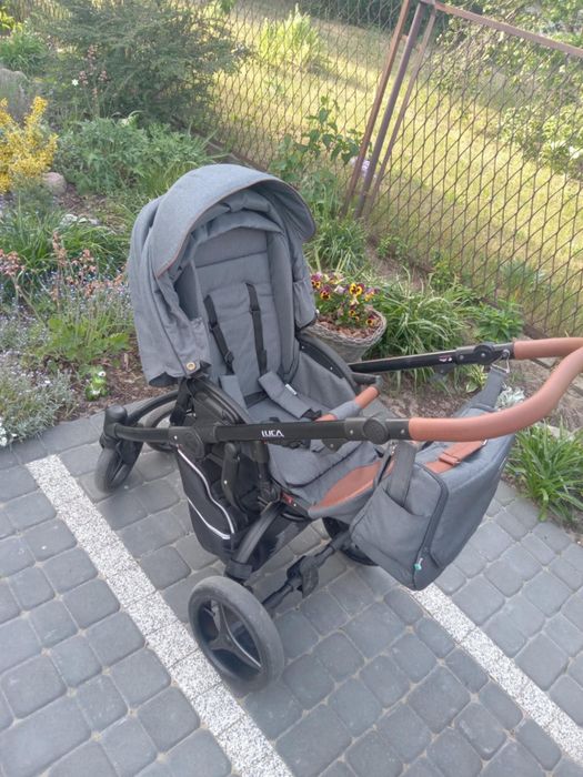 Wózek 3w1 Bebetto Luca Grafit czarna rama skórzana brązowa rączka