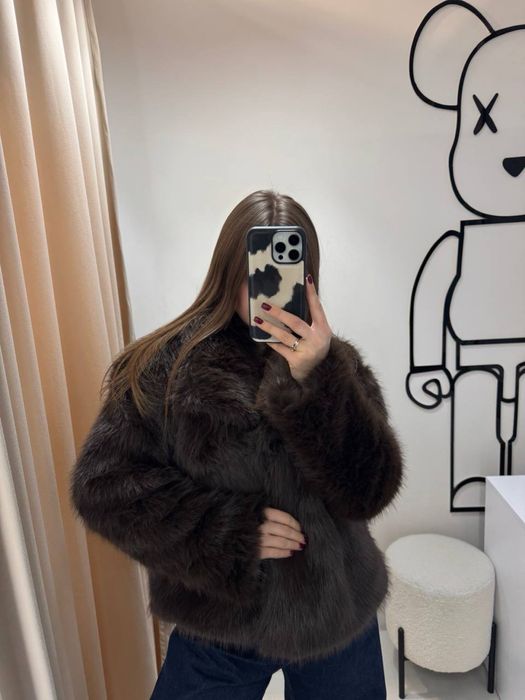 Шуба коричнева еко хутро, розмір XL